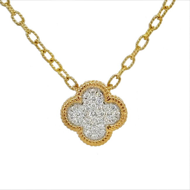Diamond (0.32 ctw) cluster rope edge necklace 14k yellow gold