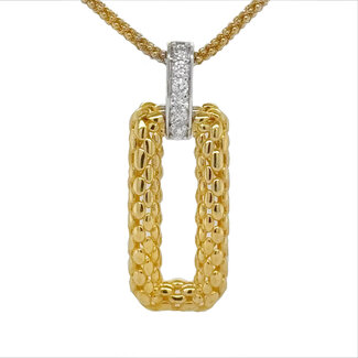 Diamond (0.15 ctw) rectangle drop pendant w/ chain 14k yellow gold