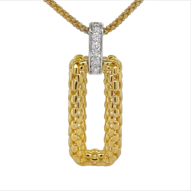 Diamond (0.15 ctw) rectangle drop pendant w/ chain 14k yellow gold