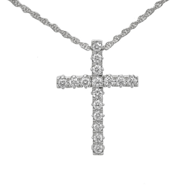 Diamond (0.50 ctw) cross pendant w/chain 14k white gold