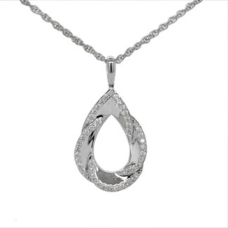 Diamond (0.25 ctw) teardrop twist pendant w/chain 14k white gold
