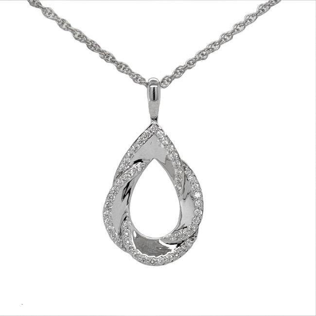 Diamond (0.25 ctw) teardrop twist pendant w/chain 14k white gold