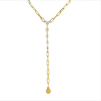 Diamond (0.22 ctw) paperclip lariat necklace 14k yellow gold 5.1 gr