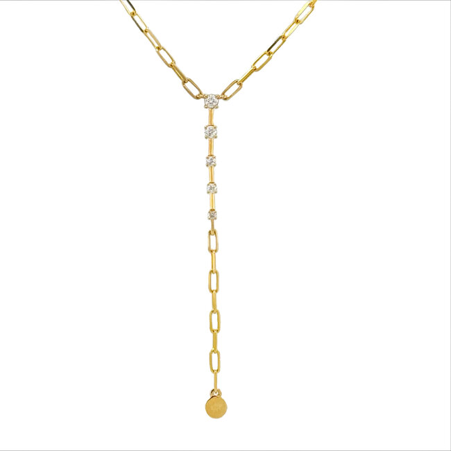 Diamond (0.22 ctw) paperclip lariat necklace 14k yellow gold 5.1 gr