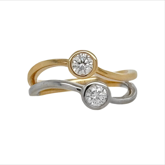 Diamond (0.40 ctw) two tone bezel set bypass ring 14k white & yellow gold