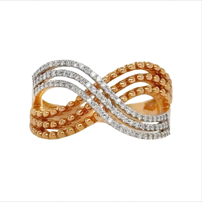Diamond (0.28ctw) multi row crossover ring 18k rose gold 6.0gr