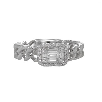 Diamond (0.32 ctw) curb link band ring 14k white gold