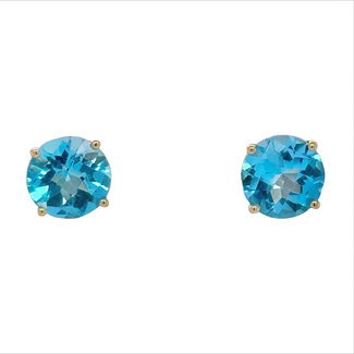 Blue topaz (2.19 ctw) round studs 14k yellow gold