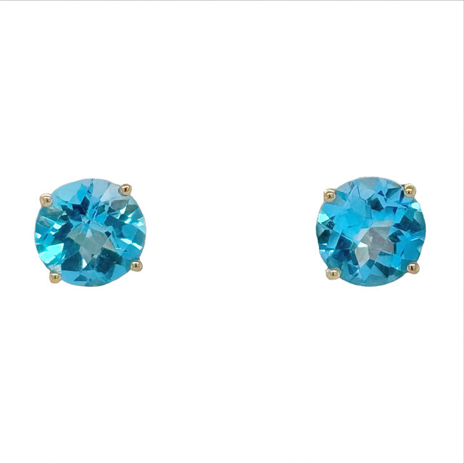 Blue topaz (2.19 ctw) round studs 14k yellow gold