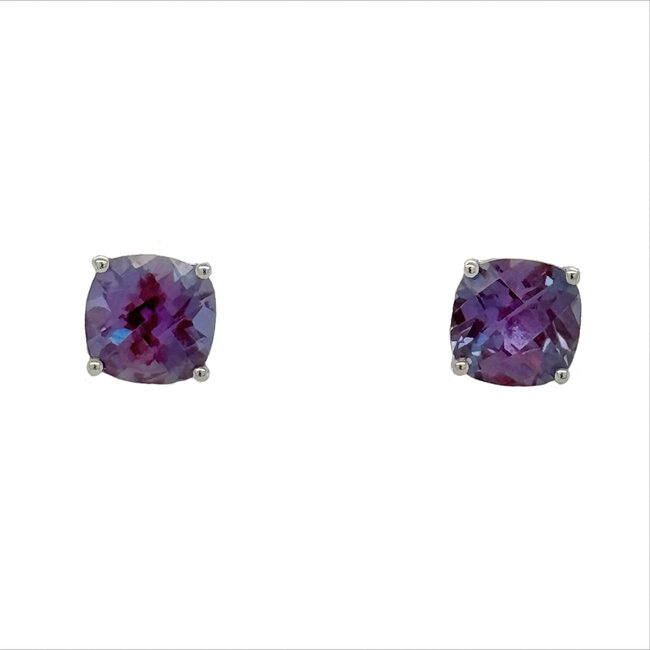 Lab Alexandrite (2.10 ctw) 6x6 square stud earrings 14k white gold