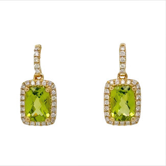 Peridot (1.53 ctw) & diamond (0.22 ctw) dangle earrings 14k yellow gold