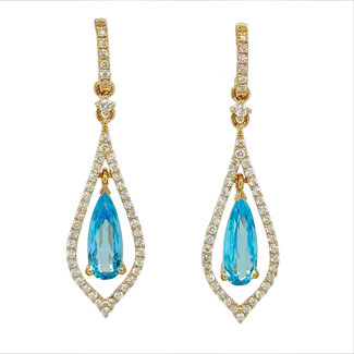 Blue topaz (2.03 ctw) & diamond (0.45 ctw) teardrop dangle earrings 14k yellow gold