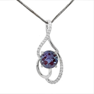 LAB Alexandrite (2.12ct) & diamond (0.14ctw) swirl pendant 14k white gold 2.1 gr