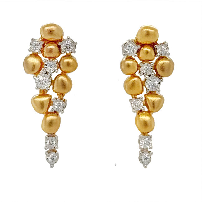 Diamond (0.20 ctw) cobblestone cluster dangle earrings 14k white & yellow gold