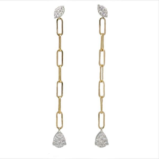 Diamond (0.41 ctw) pear cluster paperclip dangle 14k yellow gold 1.9 gr