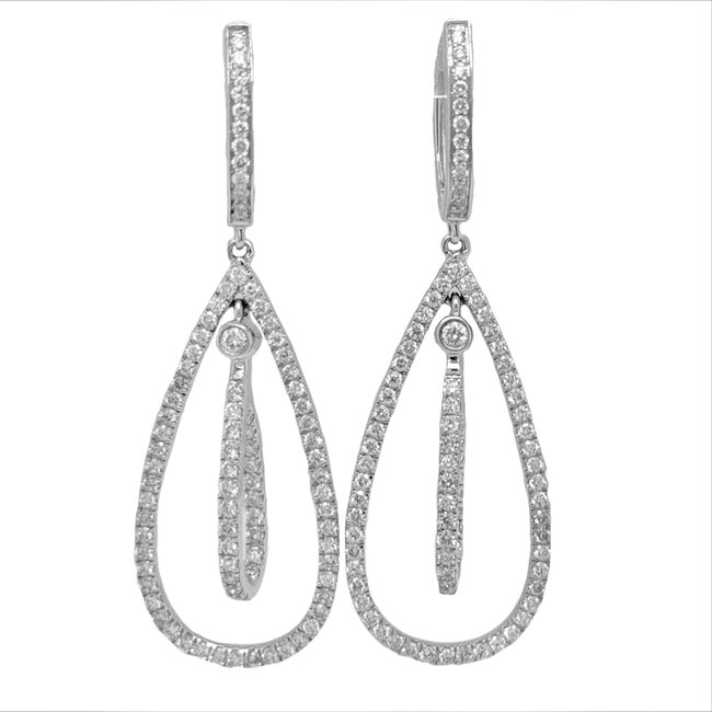 Diamond (1.88ctw) drop dangle earrings 14k white gold 8.1gr