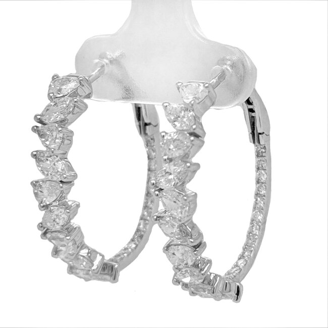 Diamond (3.35 ctw) pear shape hoop earrings 14k white gold