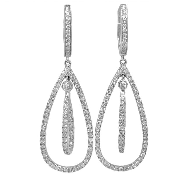 Diamond (1.88ctw) drop dangle earrings 14k white gold 8.1gr