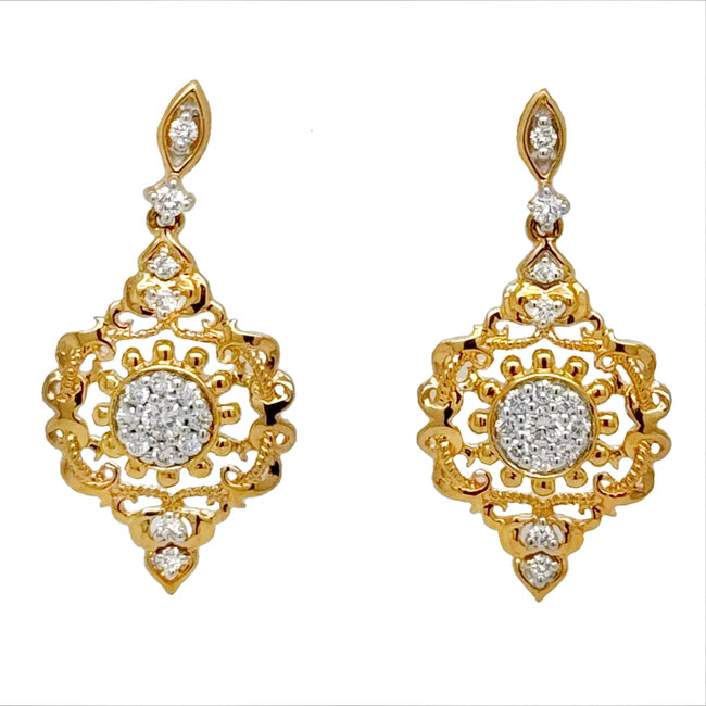 Diamond (0.24 ctw) vintage inspired dangle earrings 14k yellow gold