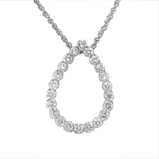 Diamond (1.00 ctw) open pear shape pendant 14k white gold