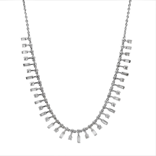 Diamond (2.28ctw) baguette & round line necklace 18k white gold 8.7gr