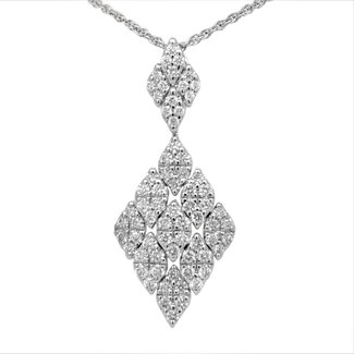 Diamond (1.25 ctw) kite shape cluster pendant 14k white gold