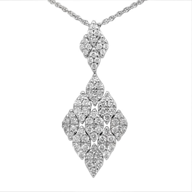 Diamond (1.25 ctw) kite shape cluster pendant 14k white gold