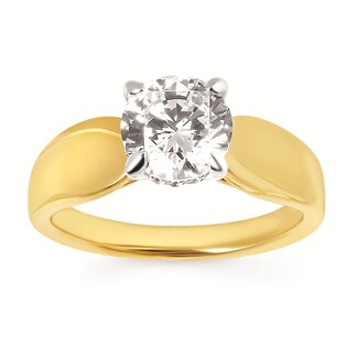 Diamond (0.06 ctw) hidden halo wide band setting w/ CZ center 14k yellow gold 4.6 gr