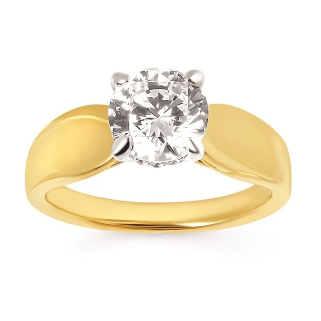 Diamond (0.06 ctw) hidden halo wide band setting w/ CZ center 14k yellow gold 4.6 gr