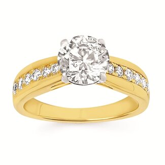 Diamond (0.26 ctw) channel set setting w/CZ center 14k yellow gold 4.8 gr