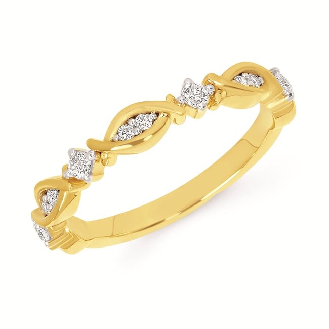 Diamond (0.17 ctw) round/marquise band 14k yellow gold 2.5 gr