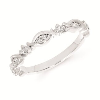 Diamond (0.17 ctw) round/marquise band 14k white gold 2.5 gr