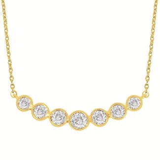 Diamond (1.0 ctw) bezel set 7 stone bar necklace 14k yellow gold 3.3 gr
