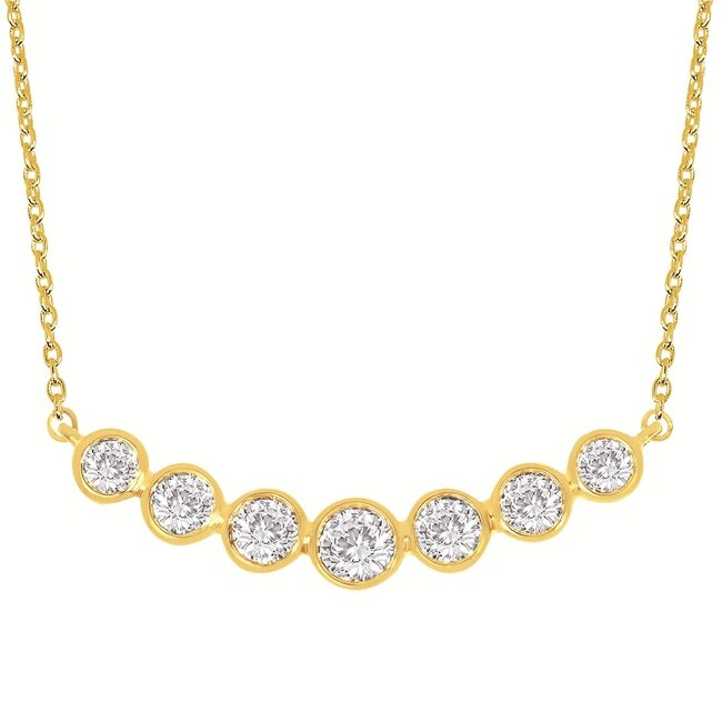 Diamond (1.0 ctw) bezel set 7 stone bar necklace 14k yellow gold 3.3 gr
