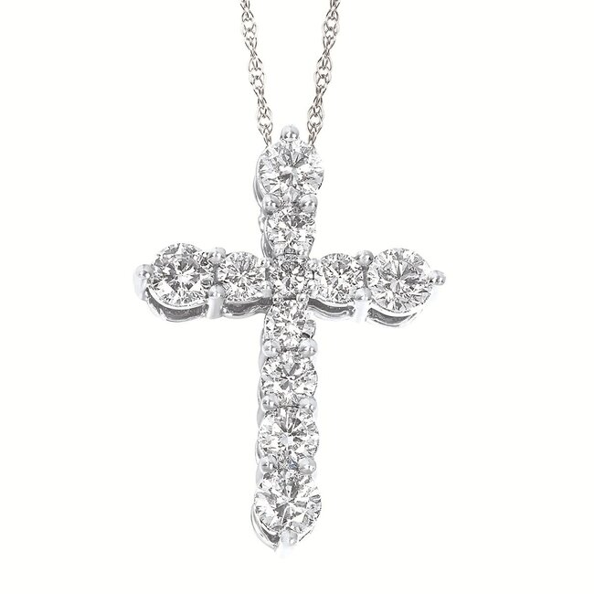 Diamond (1.0 ctw) cross pendant 14k white gold 3.3 gr