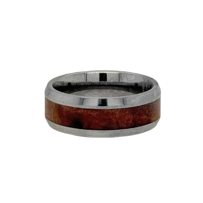 8mm tungsten bevel satin finish center high polish edges w/burl wood inlay sz 10