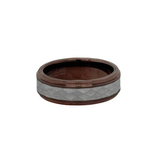 Tungsten white & brown hammered edge band, size 10