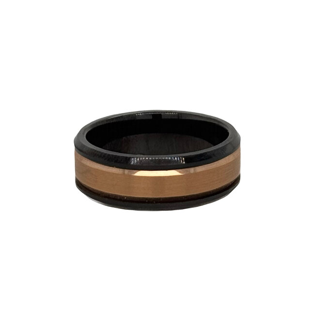 Tungsten gun metal & rose band, size 10