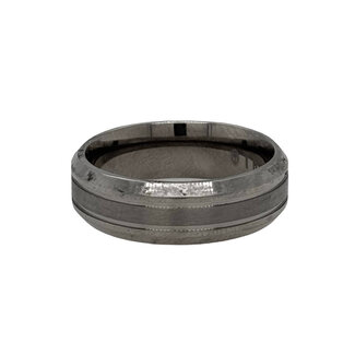 Tungsten / 14k white gold satin finish round edge band