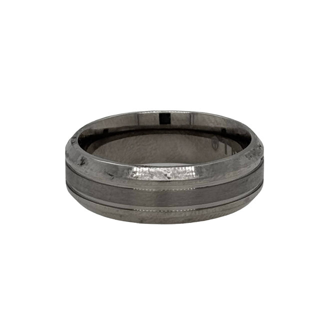 Tungsten / 14k white gold satin finish round edge band
