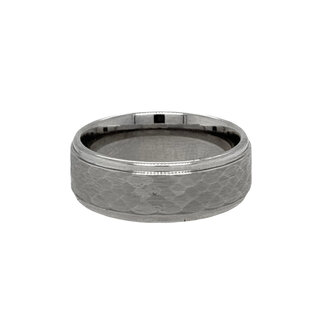 Tungsten black carbide hammered center band, size 10