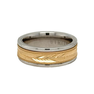 White tungsten / 14k yellow gold herringbone center band