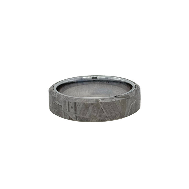 Tungsten beveled edge meteorite band, size 10