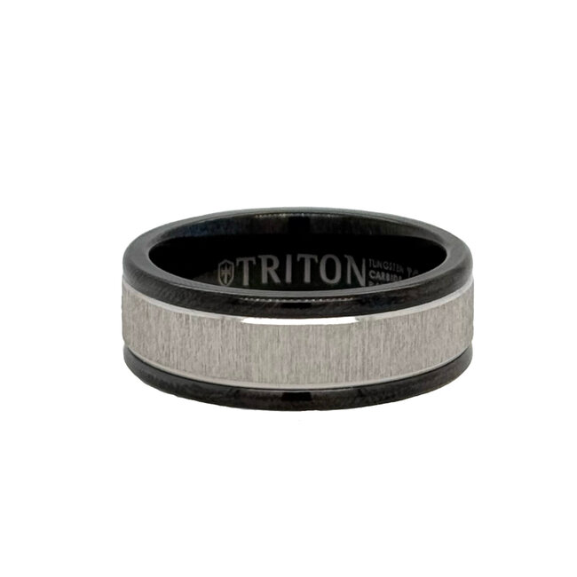 14k white gold & black tungsten satin finish band, size 10