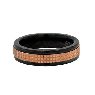 Black tungsten 14k rose gold texture center band