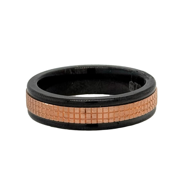 Black tungsten 14k rose gold texture center band