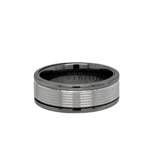 14k white gold & grey tungsten serrated finish band, size 10