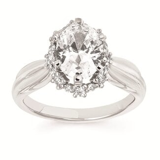 Diamond (0.28 ctw) halo setting w/ CZ ctr 14k white gold 5.1 gr