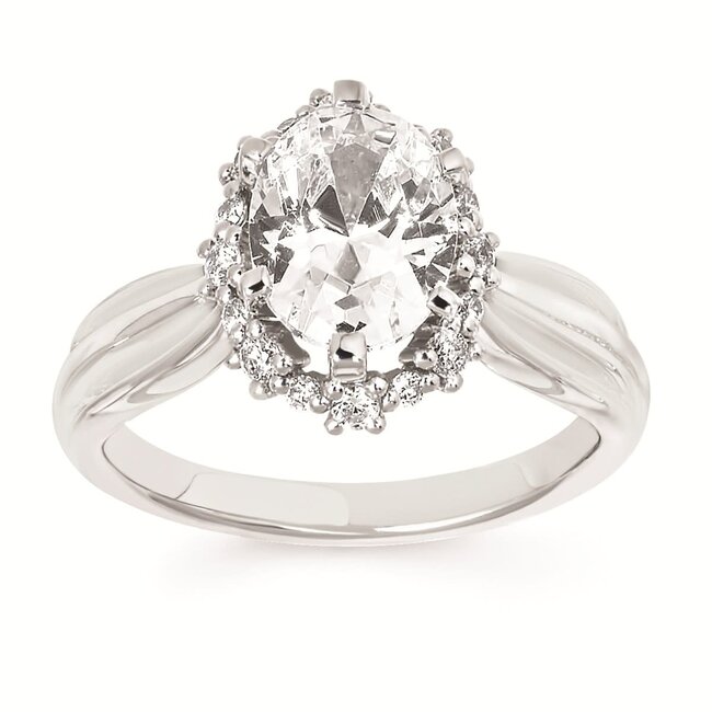 Diamond (0.28 ctw) halo setting w/ CZ ctr 14k white gold 5.1 gr