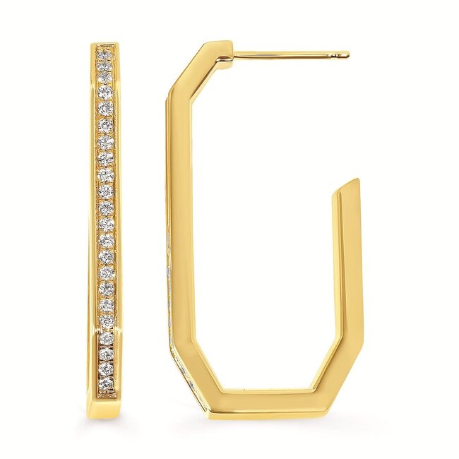 Diamond (0.44 ctw) rectangle hoop earrings 14k yellow gold 3.6 gr